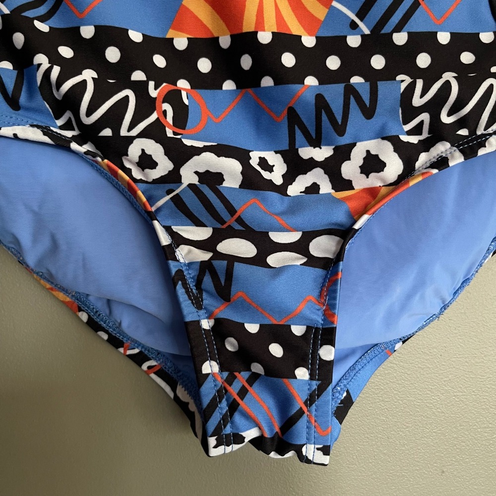 Anthropologie Lysa Seamed Bikini Bottoms Blue Orange Size Medium High Waist Chic - Picture 6 of 16